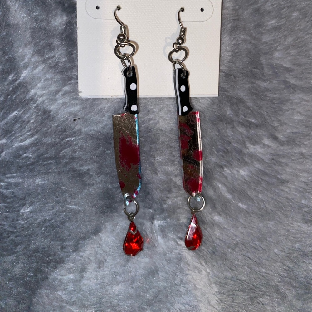 blood splatter print knife earrings